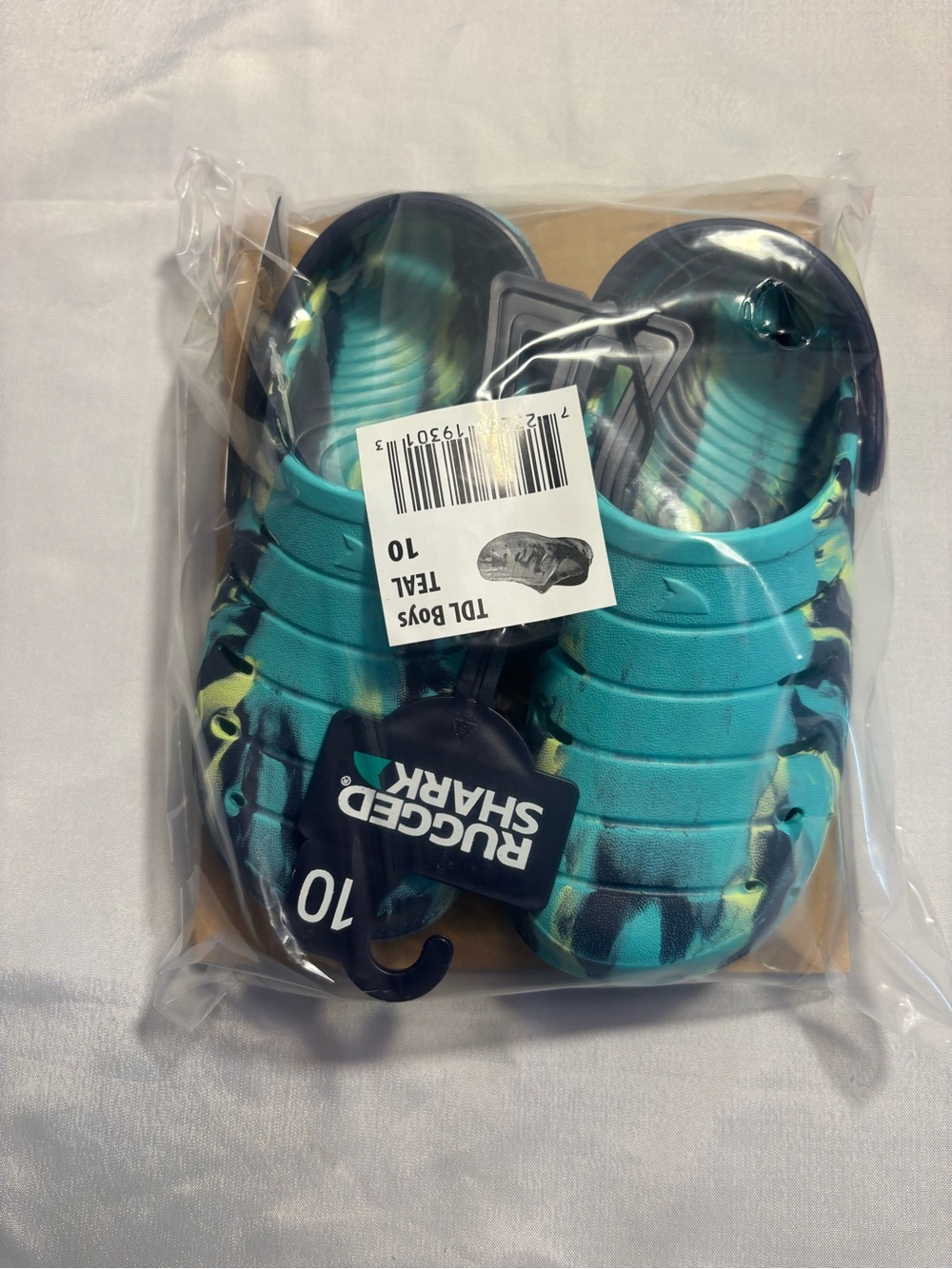 Rugged Shark Kids' Teal Tie-Dye Floatable Clogs Size 10 New